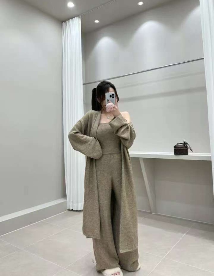 Lazy fashion vest autumn and winter wide leg pants 3pcs set