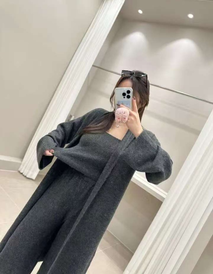 Lazy fashion vest autumn and winter wide leg pants 3pcs set