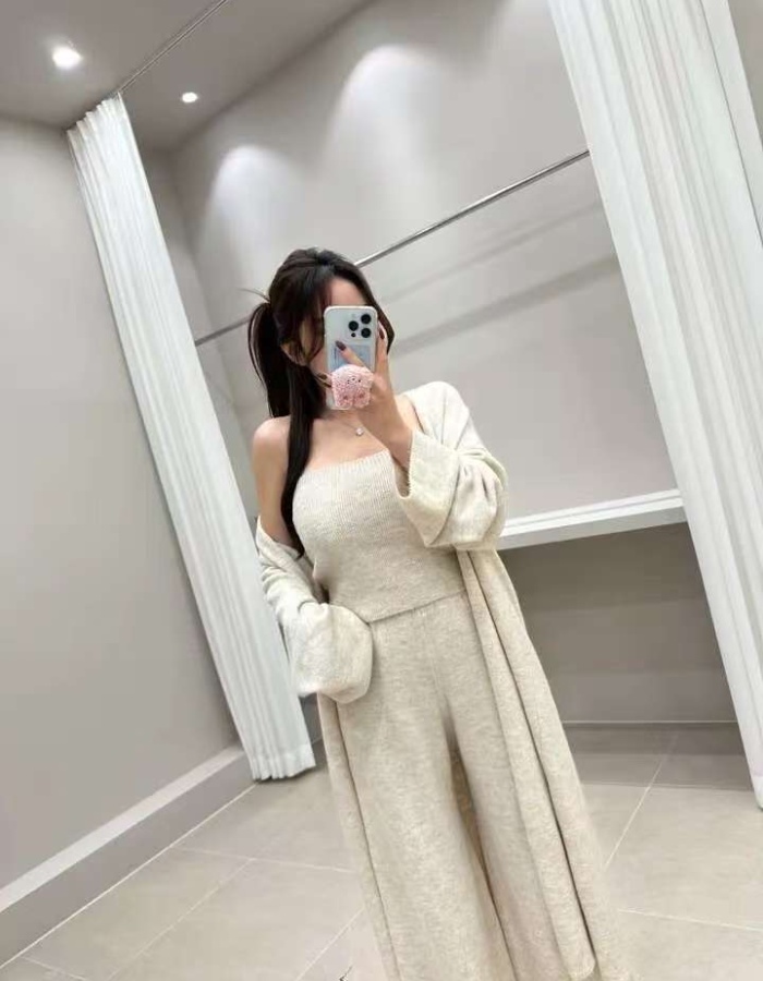 Lazy fashion vest autumn and winter wide leg pants 3pcs set