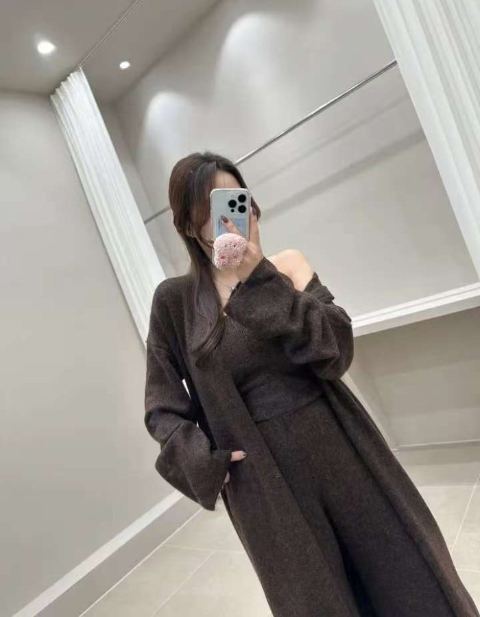 Lazy fashion vest autumn and winter wide leg pants 3pcs set