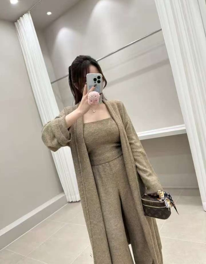 Lazy fashion vest autumn and winter wide leg pants 3pcs set