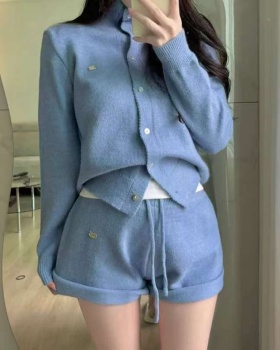 Retro Western style sweater letters shorts 2pcs set