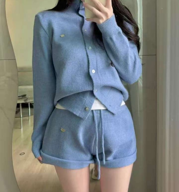 Retro Western style sweater letters shorts 2pcs set