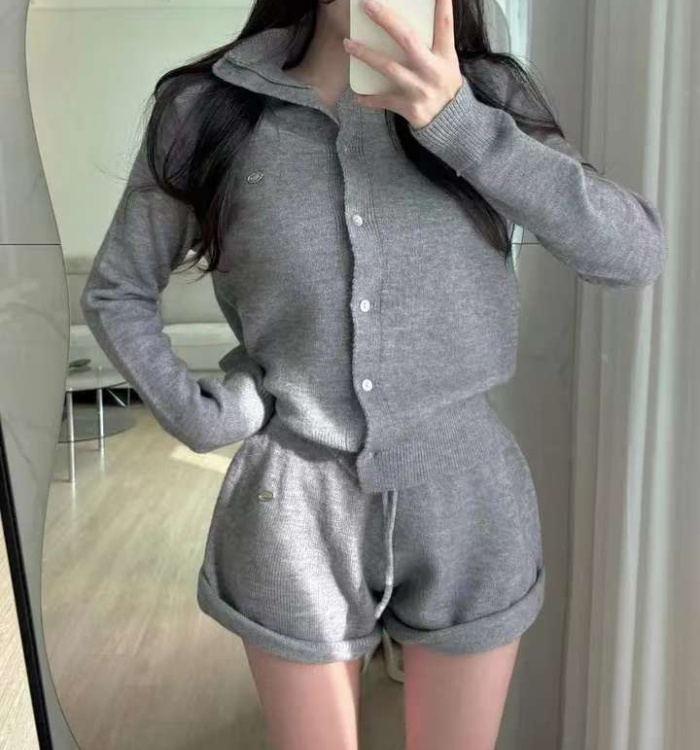 Retro Western style sweater letters shorts 2pcs set