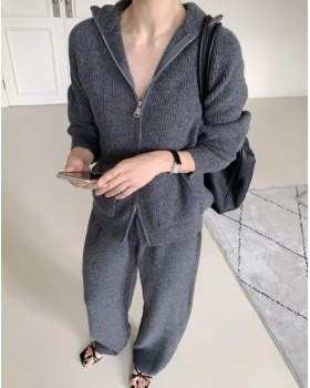 Fashion all-match sweater loose coat 2pcs set