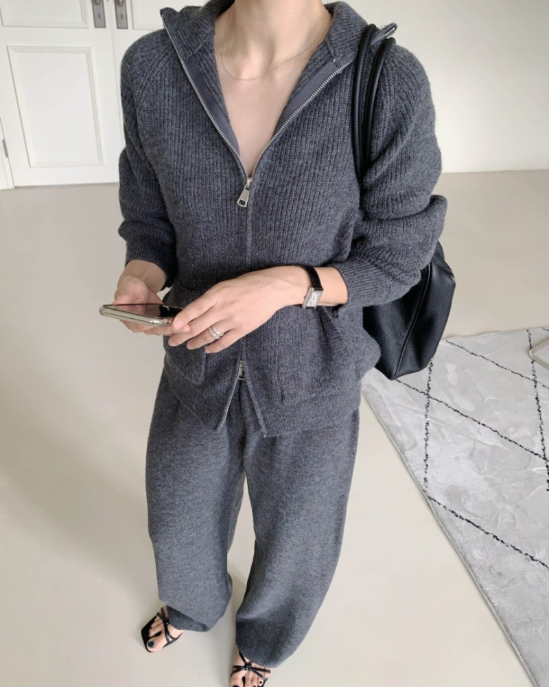 Fashion all-match sweater loose coat 2pcs set