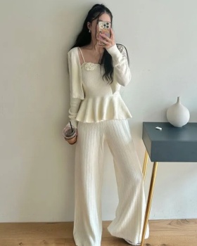Flowers sweater France style coat 3pcs set for women
