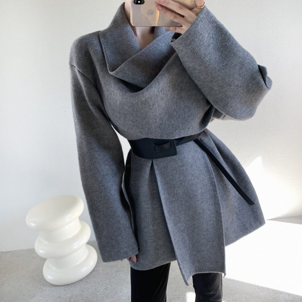 Korean style knitted scarves thick with belt sweater