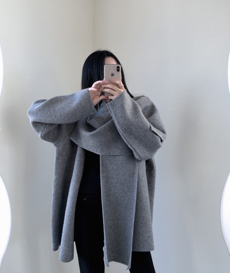 Korean style knitted scarves thick with belt sweater