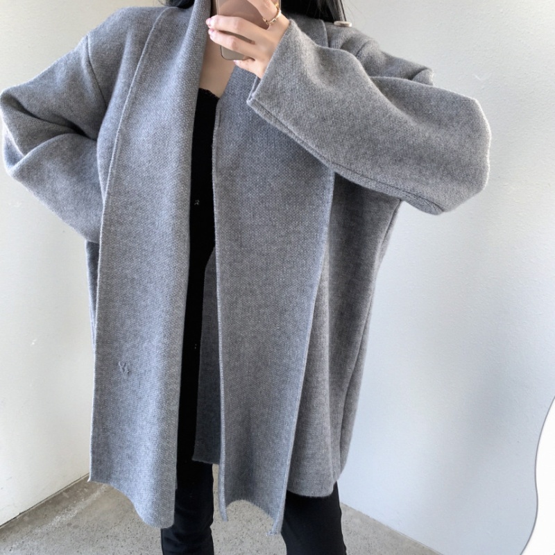 Korean style knitted scarves thick with belt sweater