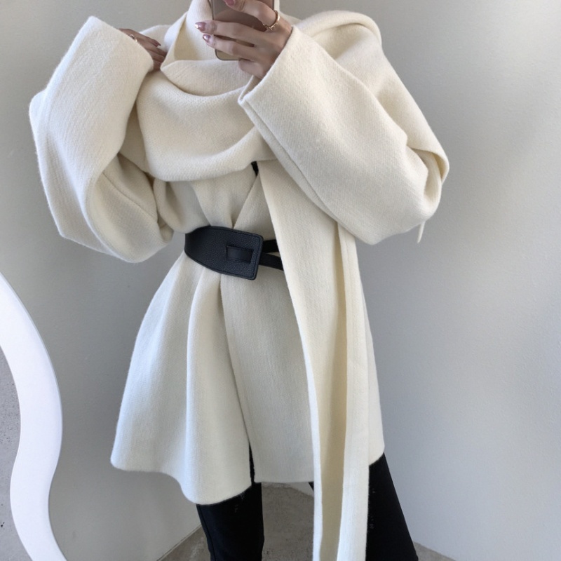 Korean style knitted scarves thick with belt sweater
