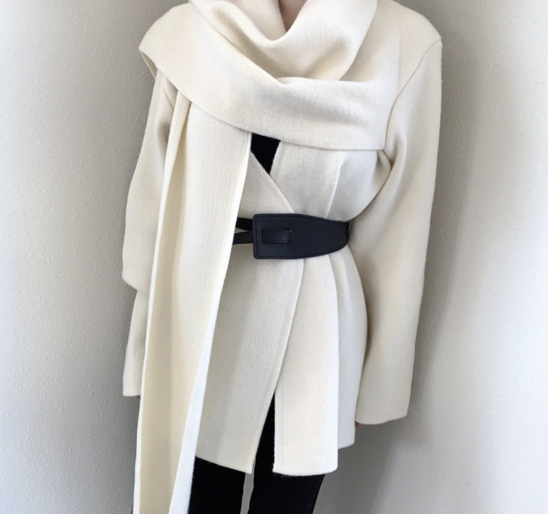 Korean style knitted scarves thick with belt sweater