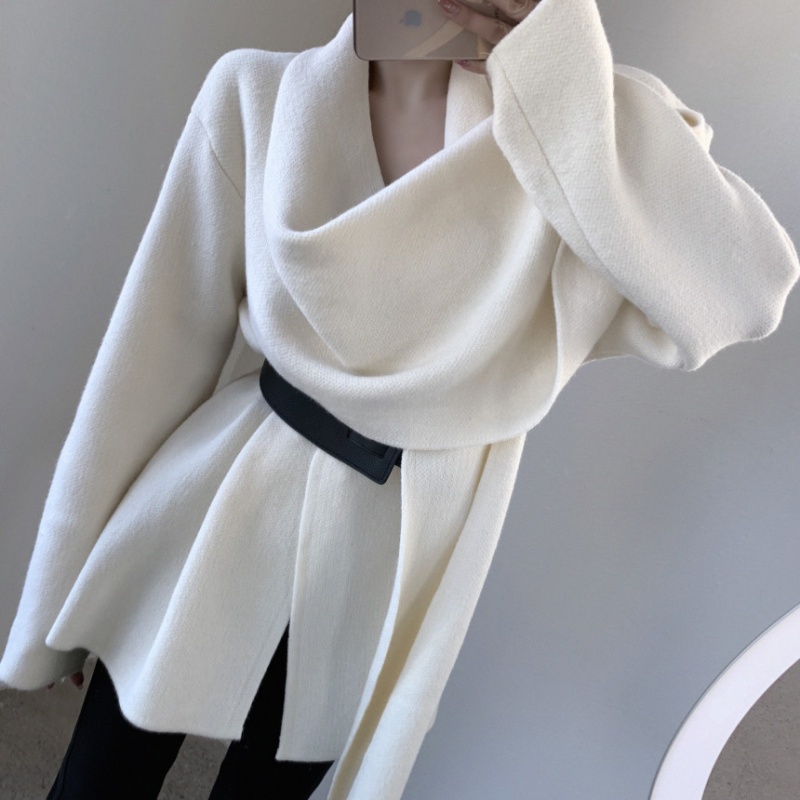 Korean style knitted scarves thick with belt sweater