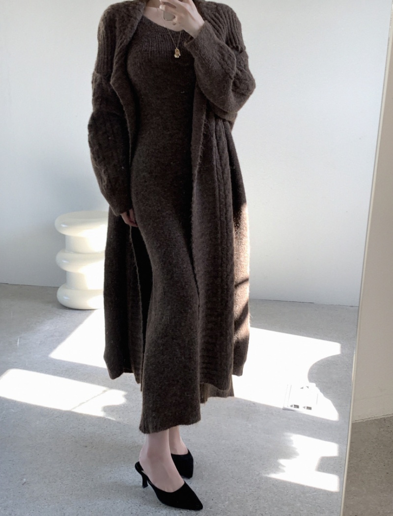 Winter fashion vest knitted long sweater a set for women