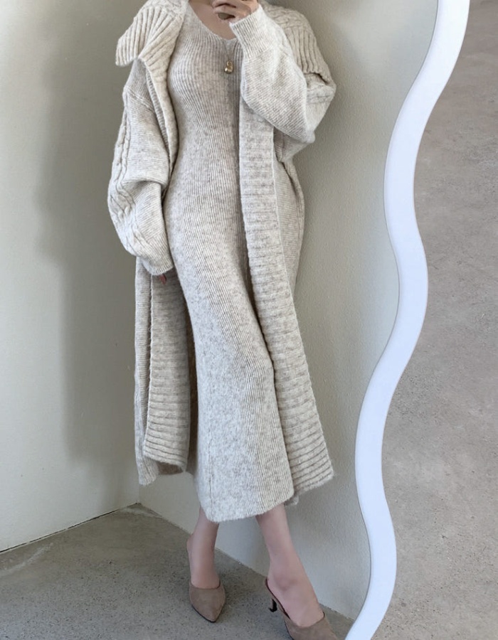 Winter fashion vest knitted long sweater a set for women