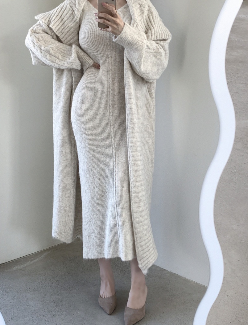 Winter fashion vest knitted long sweater a set for women