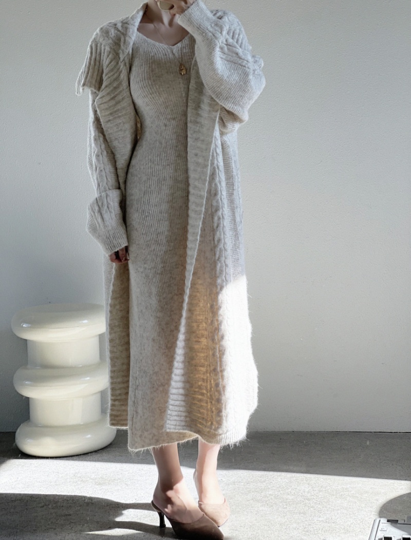 Winter fashion vest knitted long sweater a set for women