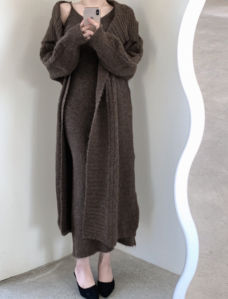 Winter fashion vest knitted long sweater a set for women