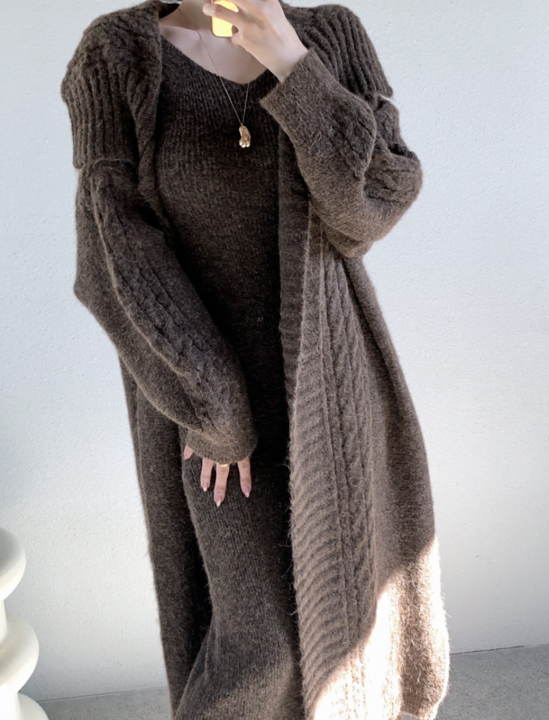 Winter fashion vest knitted long sweater a set for women