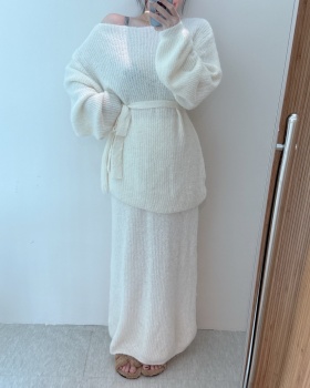 High waist sweater strapless skirt 2pcs set for women