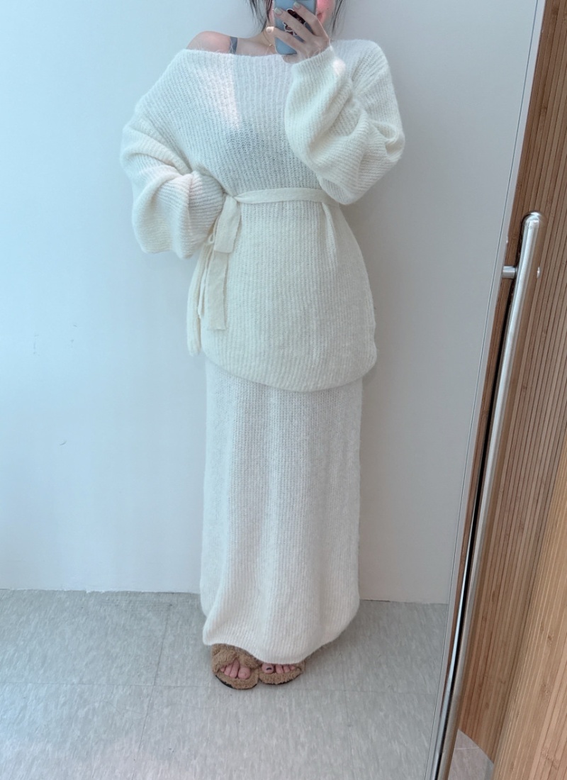 High waist sweater strapless skirt 2pcs set for women