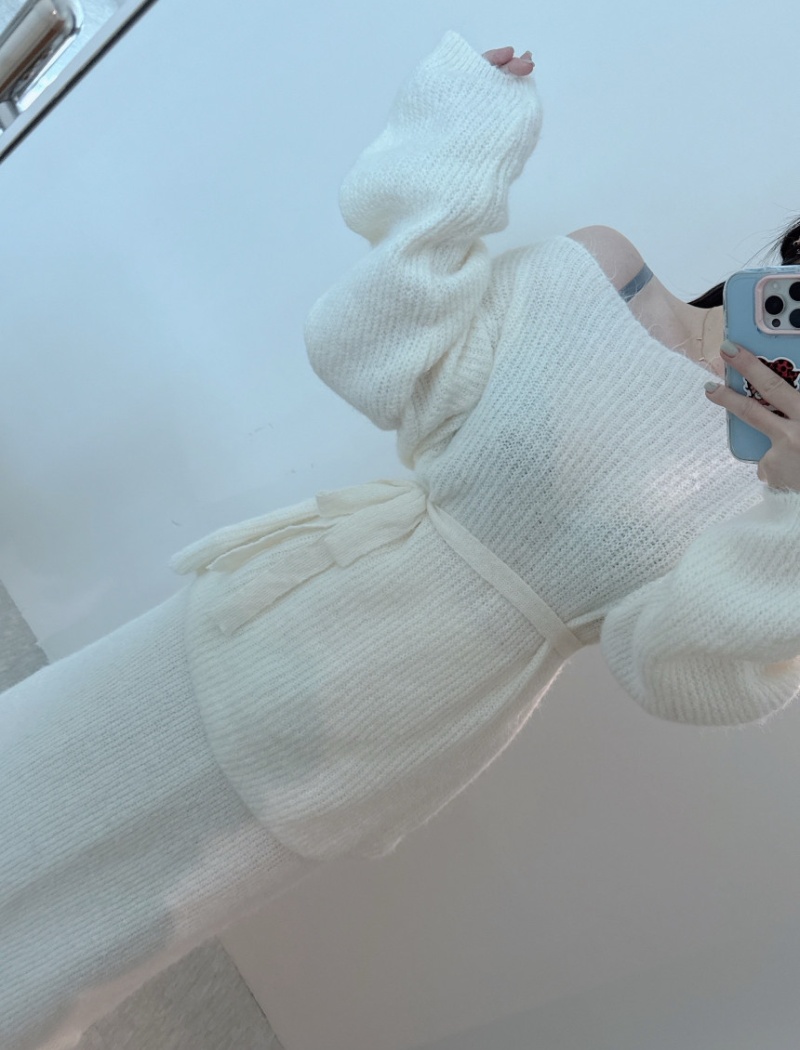 High waist sweater strapless skirt 2pcs set for women