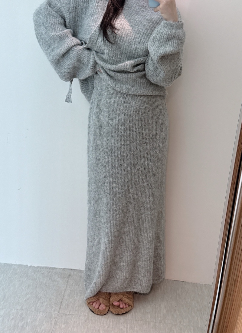 High waist sweater strapless skirt 2pcs set for women