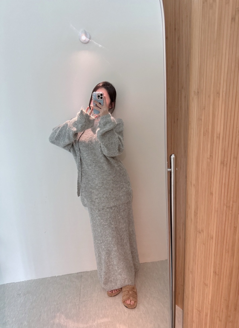 High waist sweater strapless skirt 2pcs set for women