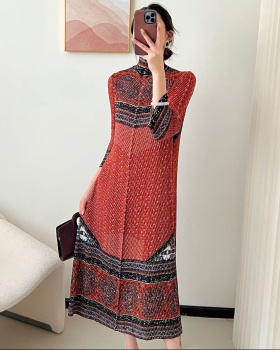 Printing dress short sleeve long dress for women
