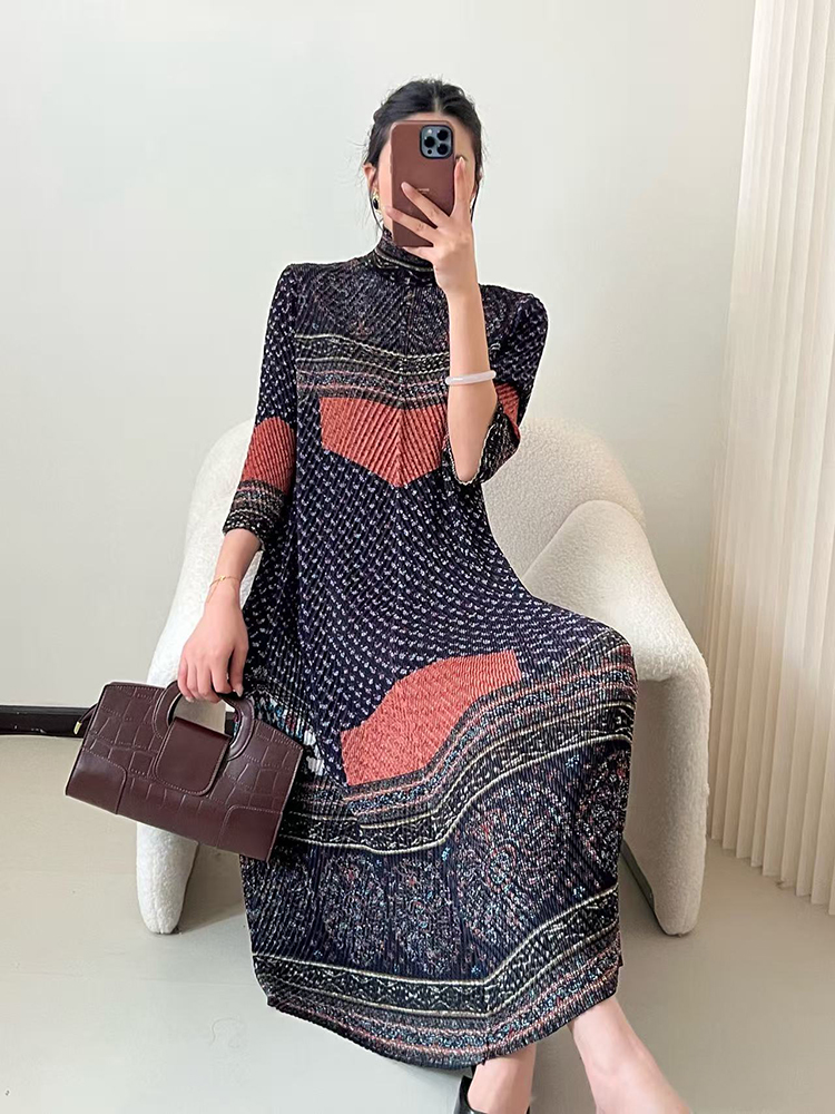 Printing dress short sleeve long dress for women