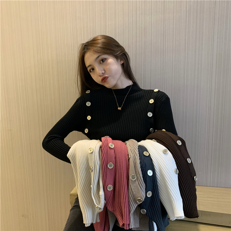 Pure half high collar bottoming slim buckle sweater