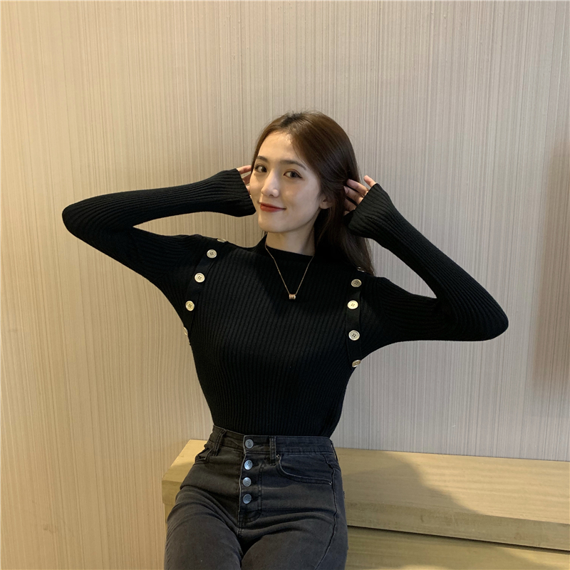 Pure half high collar bottoming slim buckle sweater