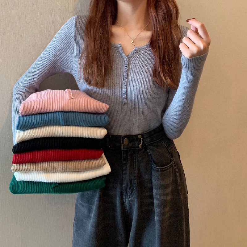 Buckle slim bottoming shirt autumn and winter sweater