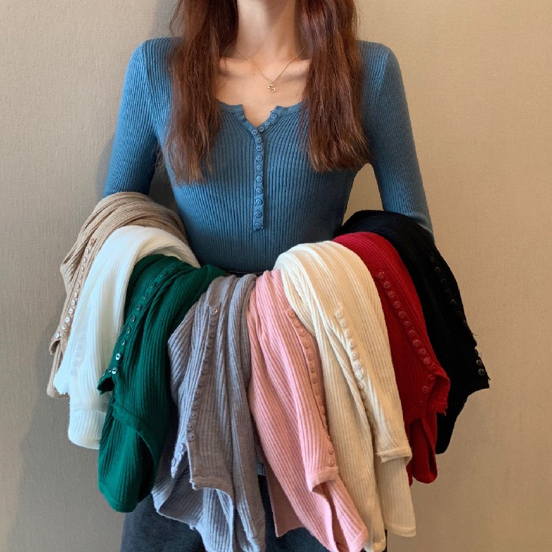Buckle slim bottoming shirt autumn and winter sweater
