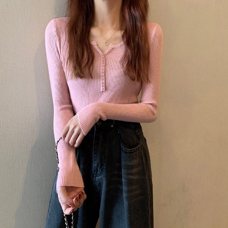 Buckle slim bottoming shirt autumn and winter sweater