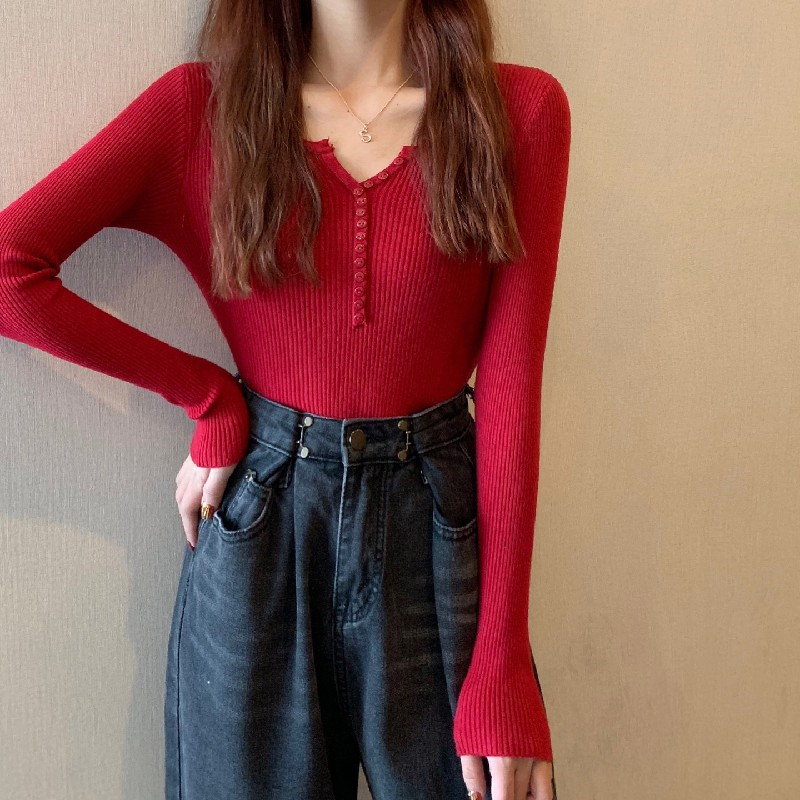 Buckle slim bottoming shirt autumn and winter sweater