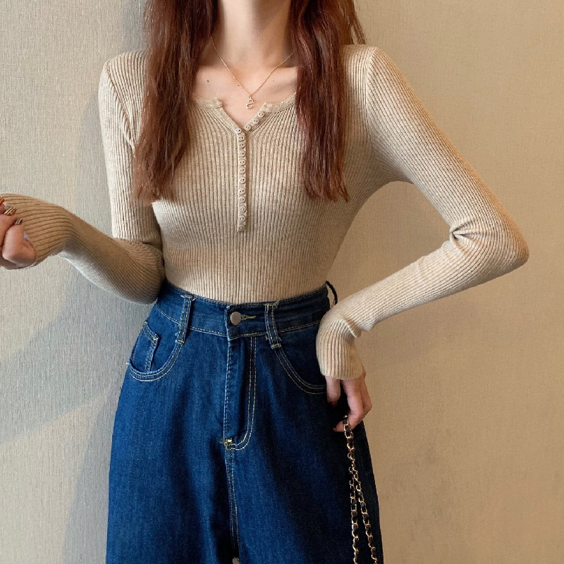 Buckle slim bottoming shirt autumn and winter sweater