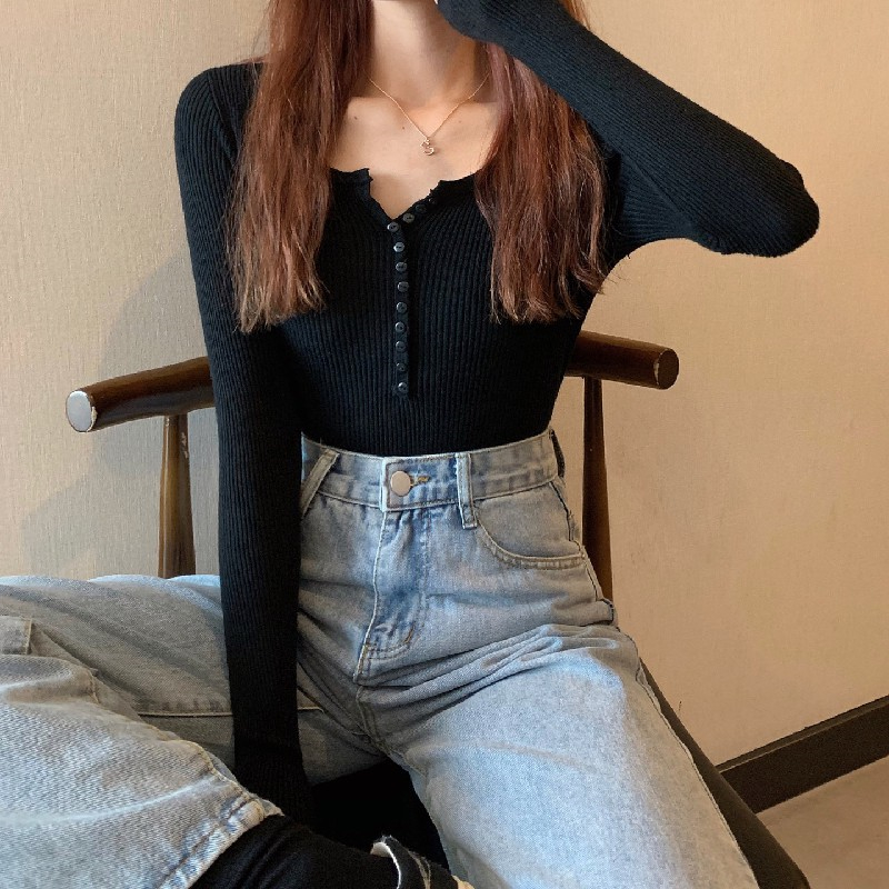Buckle slim bottoming shirt autumn and winter sweater