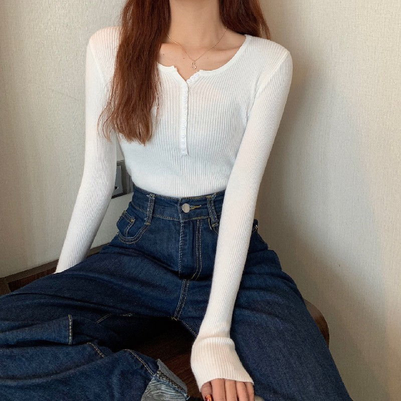 Buckle slim bottoming shirt autumn and winter sweater