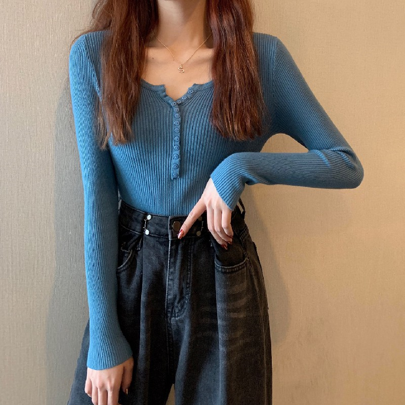 Buckle slim bottoming shirt autumn and winter sweater