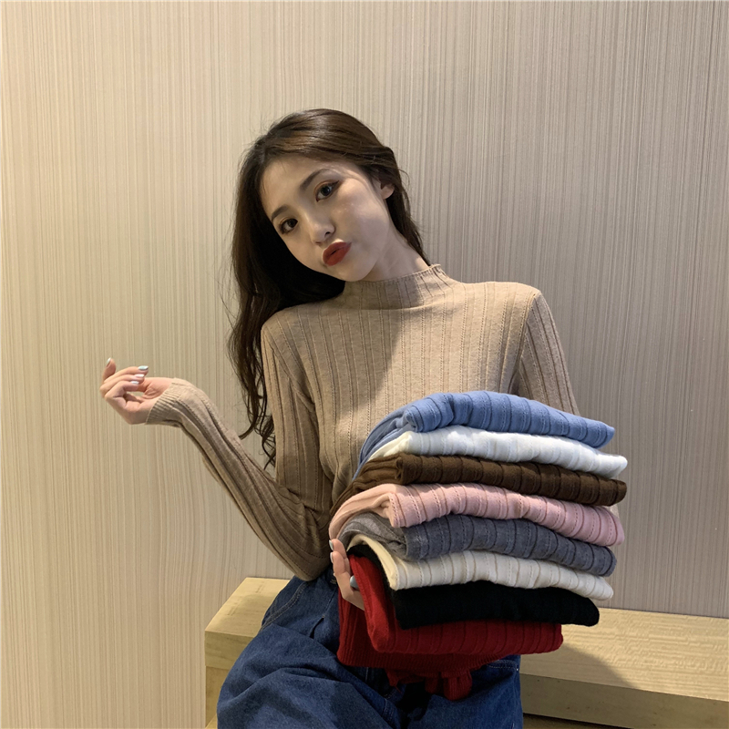 Half high collar sweater pit stripe bottoming shirt
