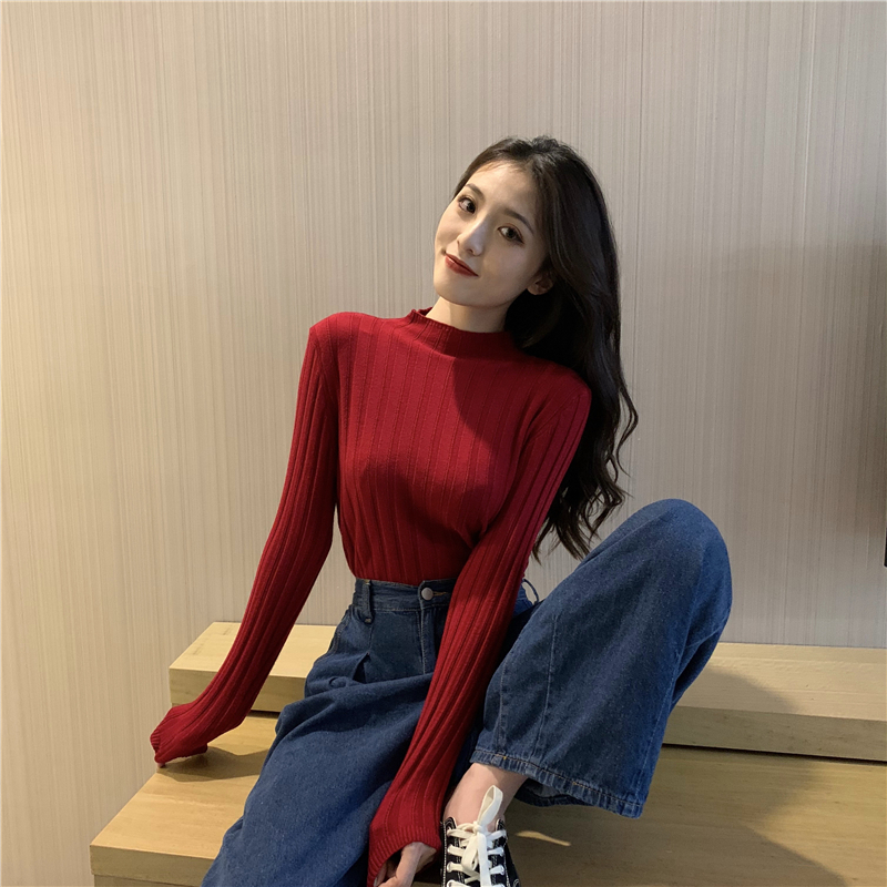 Half high collar sweater pit stripe bottoming shirt