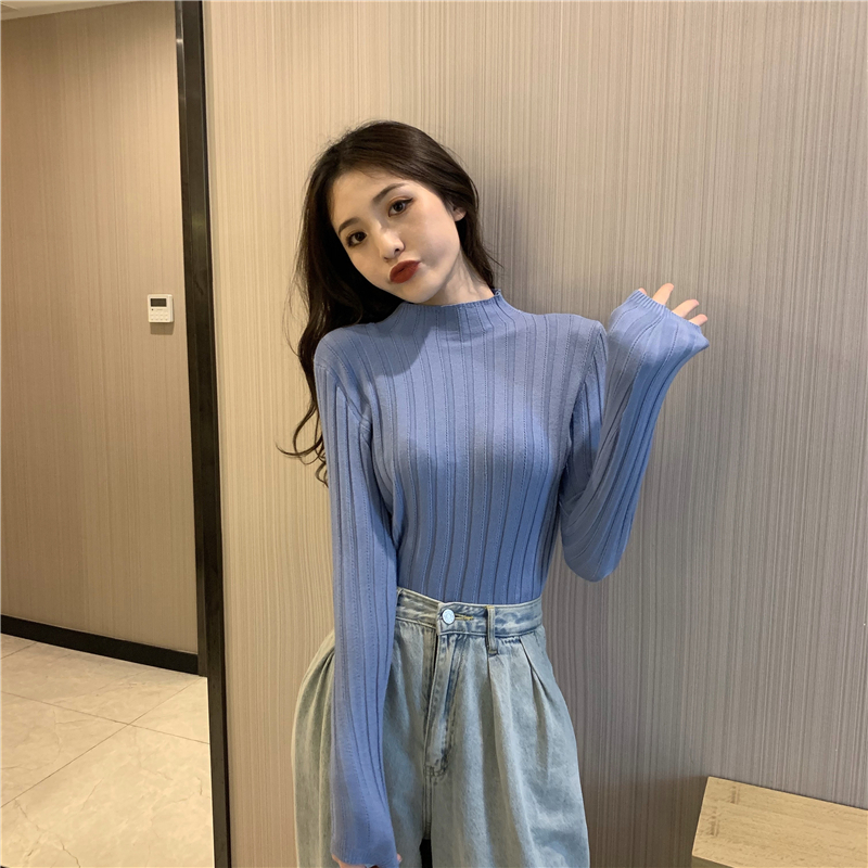 Half high collar sweater pit stripe bottoming shirt