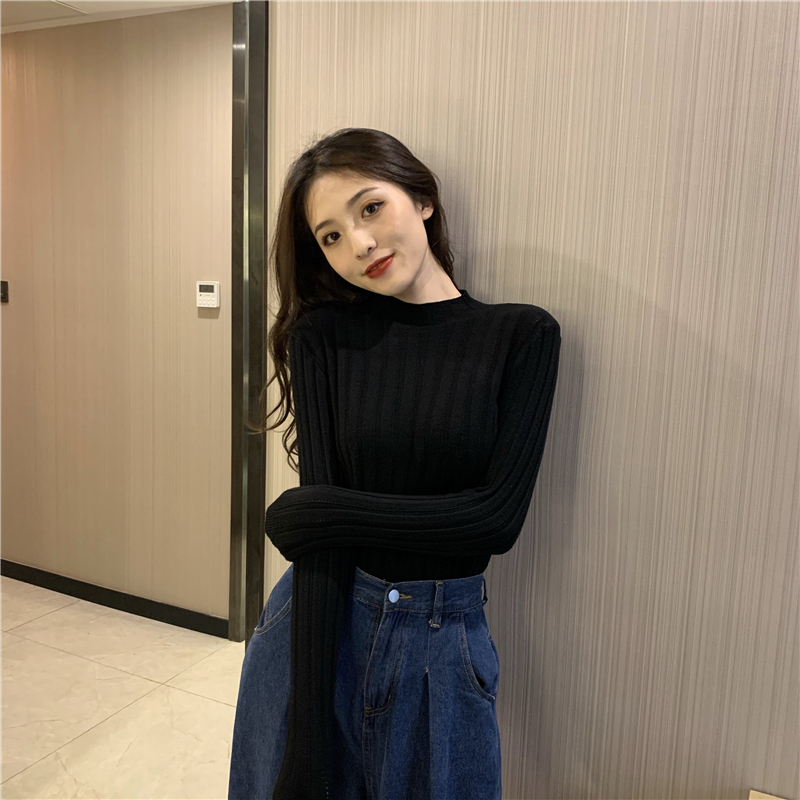Half high collar sweater pit stripe bottoming shirt