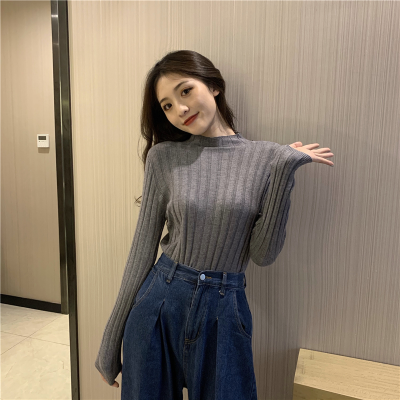 Half high collar sweater pit stripe bottoming shirt