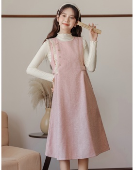 Apricot retro sweater woolen dress 2pcs set for women