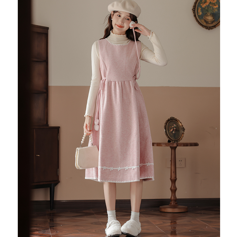 Woolen long dress autumn and winter vest 2pcs set