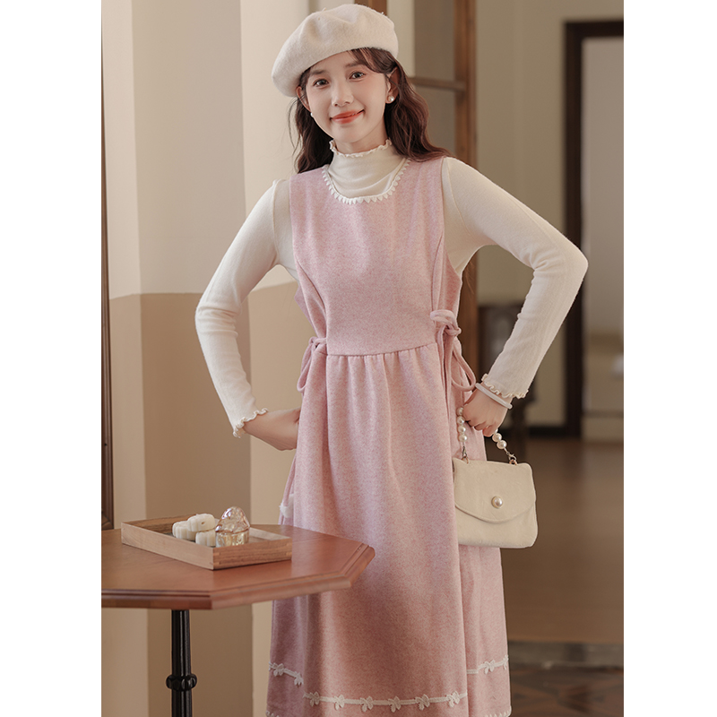 Woolen long dress autumn and winter vest 2pcs set
