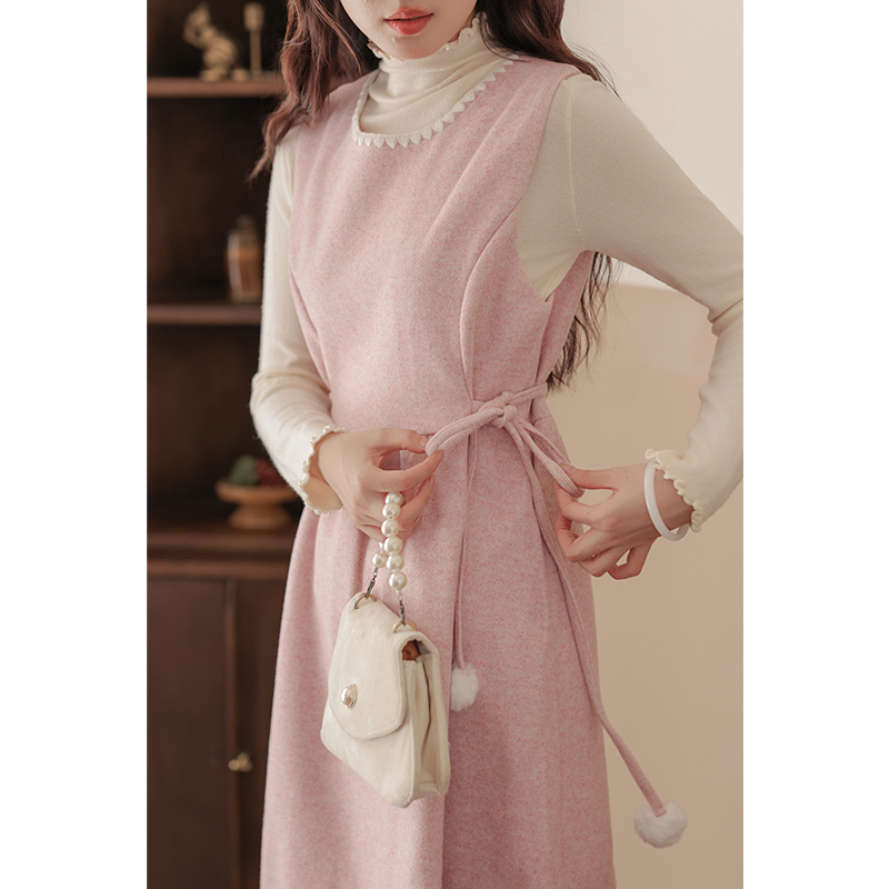 Woolen long dress autumn and winter vest 2pcs set