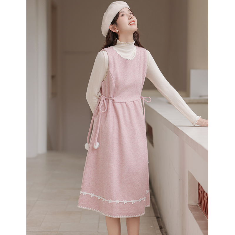 Woolen long dress autumn and winter vest 2pcs set
